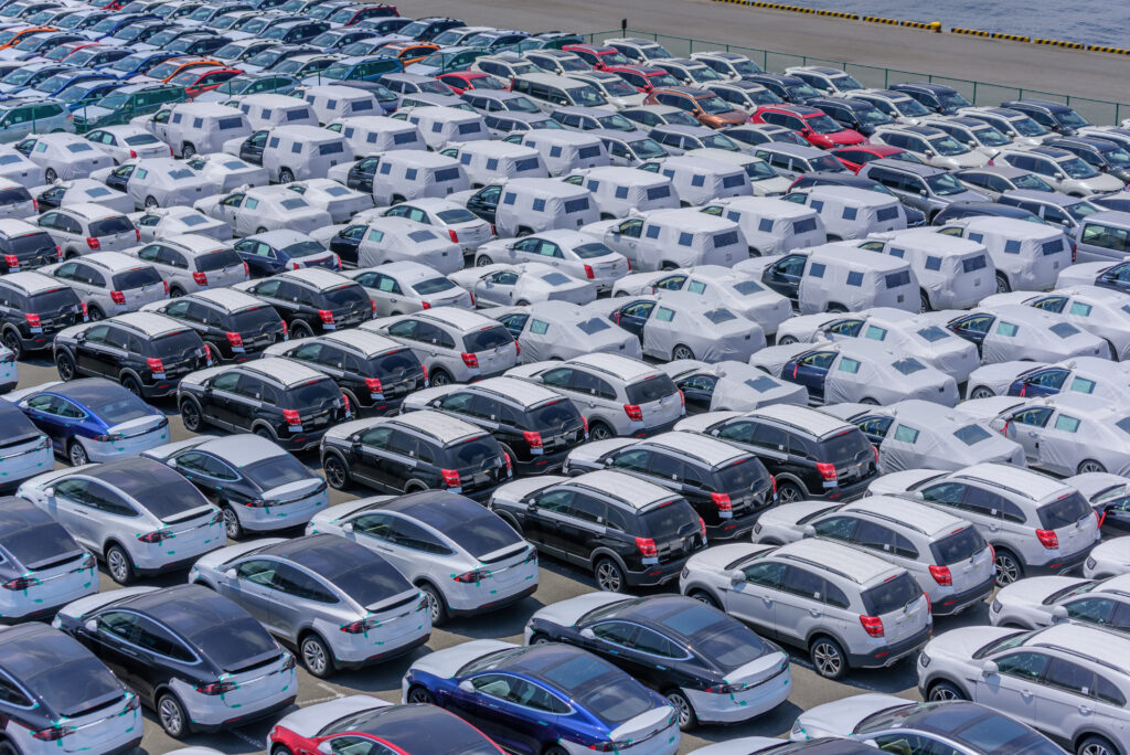 Cars at a vehicle export terminal in Yokohama Japan