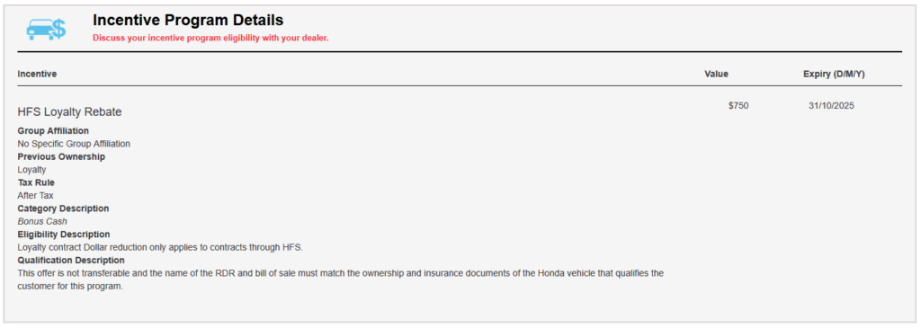 CarCostCanada - Market Value Report - Incentive Program Details